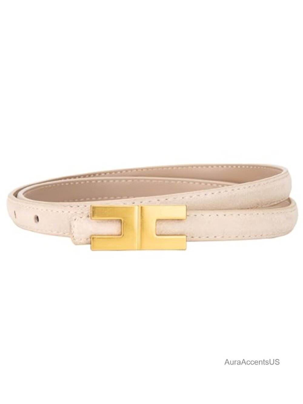 Women's Suede Skinny Belt with Gold Buckle Adjustable Waist Belt